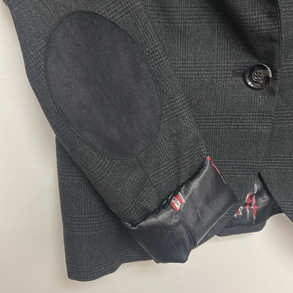 British Khaki Gray Plaid Elbow Patch Blazer Jacket Women's M - Picture 4 of 7